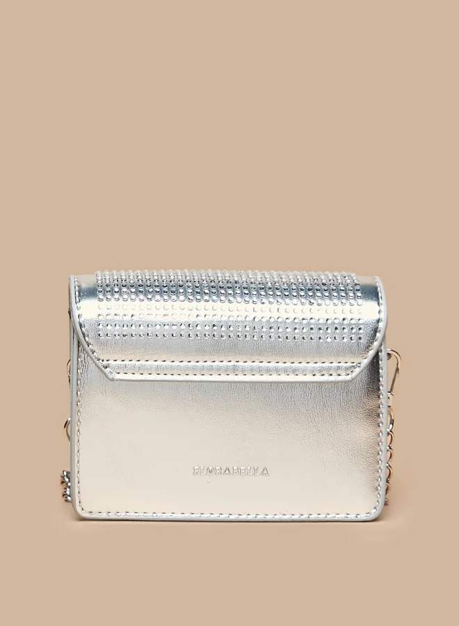 Flora Bella By Shoexpress Studded Crossbody Bag with Snap Button Closure and Chain Strap