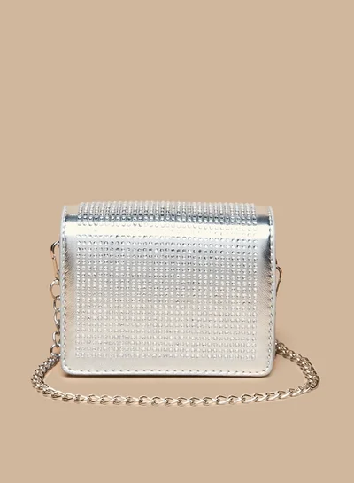 Flora Bella By Shoexpress Studded Crossbody Bag with Snap Button Closure and Chain Strap