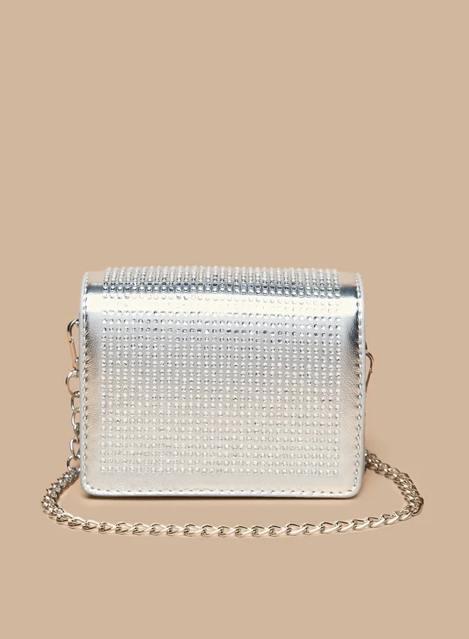 Flora Bella By Shoexpress Studded Crossbody Bag with Snap Button Closure and Chain Strap