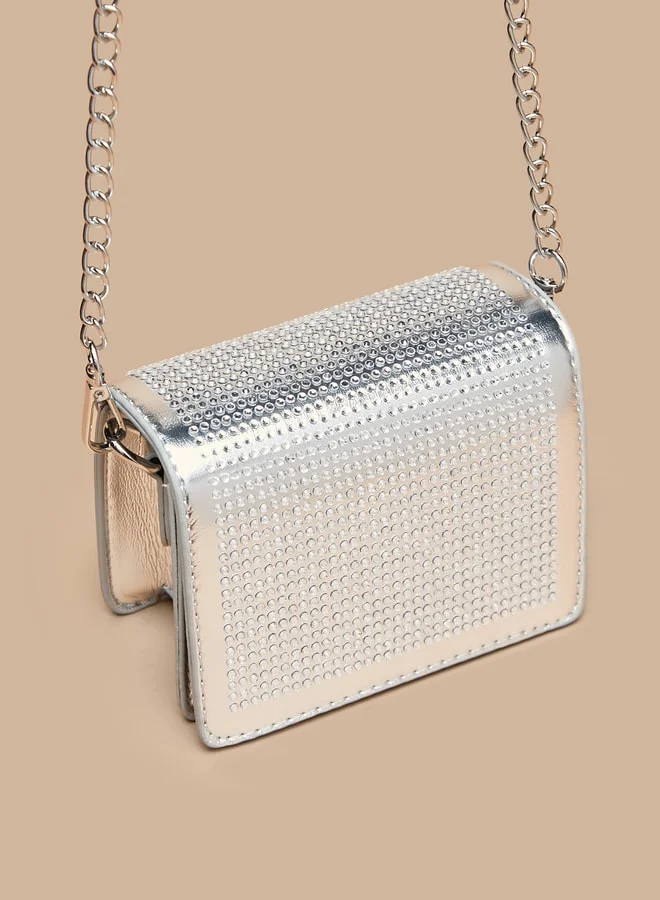Flora Bella By Shoexpress Studded Crossbody Bag with Snap Button Closure and Chain Strap
