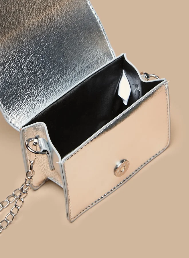 Flora Bella By Shoexpress Studded Crossbody Bag with Snap Button Closure and Chain Strap