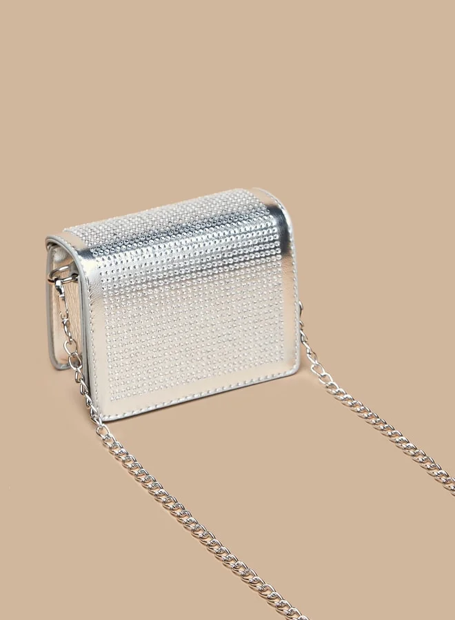 Flora Bella By Shoexpress Studded Crossbody Bag with Snap Button Closure and Chain Strap