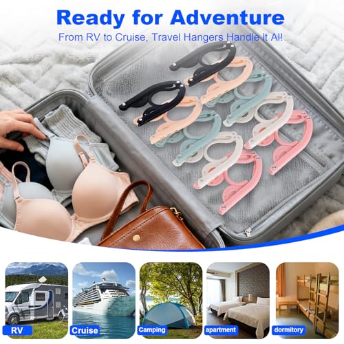 KNZIFPD 8 Pack Foldable Travel Hangers with 16 Clips & Folding Hanger - Space Saving Portable Collapsible Hooks for Cruise, RV, Hotel (Assorted Colors) - Image 3