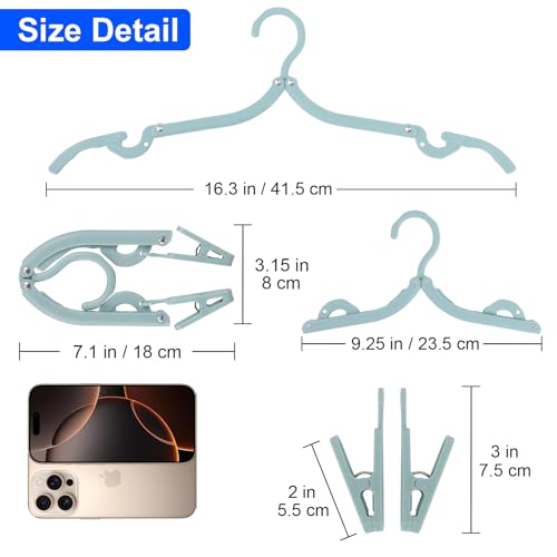 KNZIFPD 8 Pack Foldable Travel Hangers with 16 Clips & Folding Hanger - Space Saving Portable Collapsible Hooks for Cruise, RV, Hotel (Assorted Colors) - Image 2