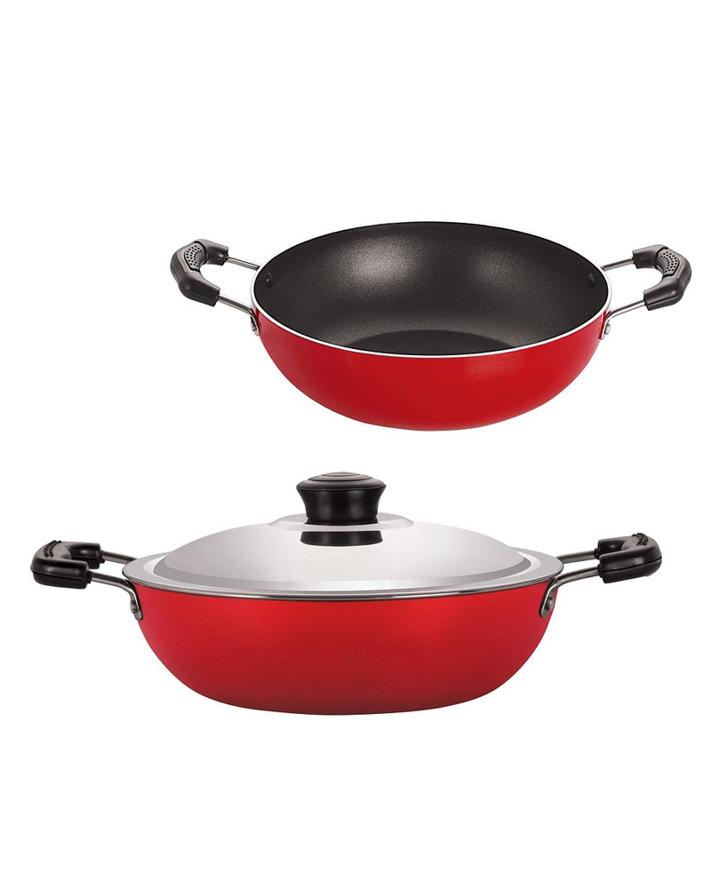 Nirlon Classic Range 2 Set of Non-Stick Kadai, Aluminium Red & Black, Combo Offer, Deep Kadai with Lid, Low Price Gurantee. - Image 3