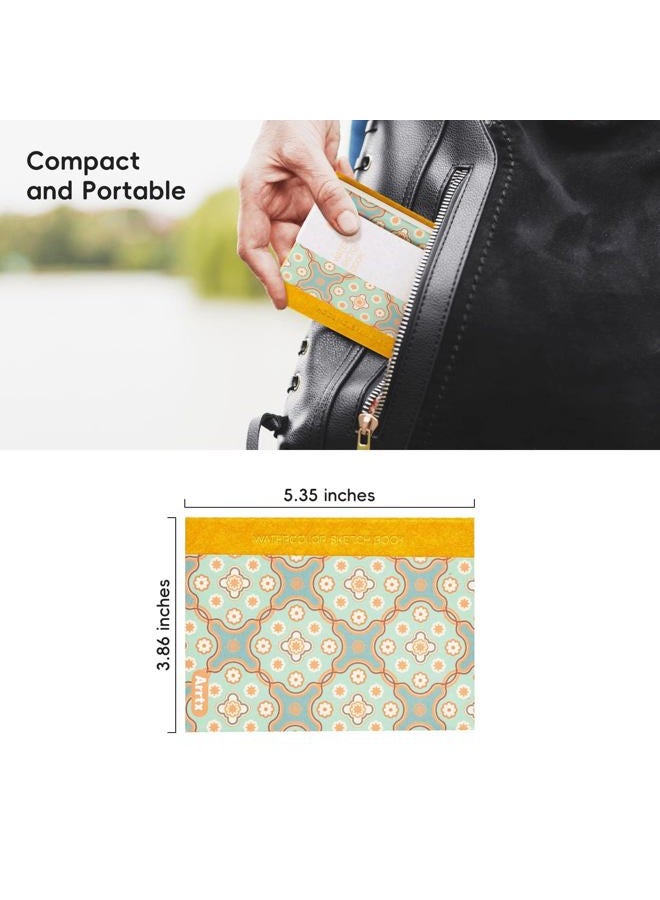 Arrtx Watercolor Sketchbook,100% Cotton Acid-Free 140lb/300gsm Hot Press Hardcover Watercolor Journal Notebook 2 Pack,40 Sheets 5.35 x 3.86 inches - Image 4