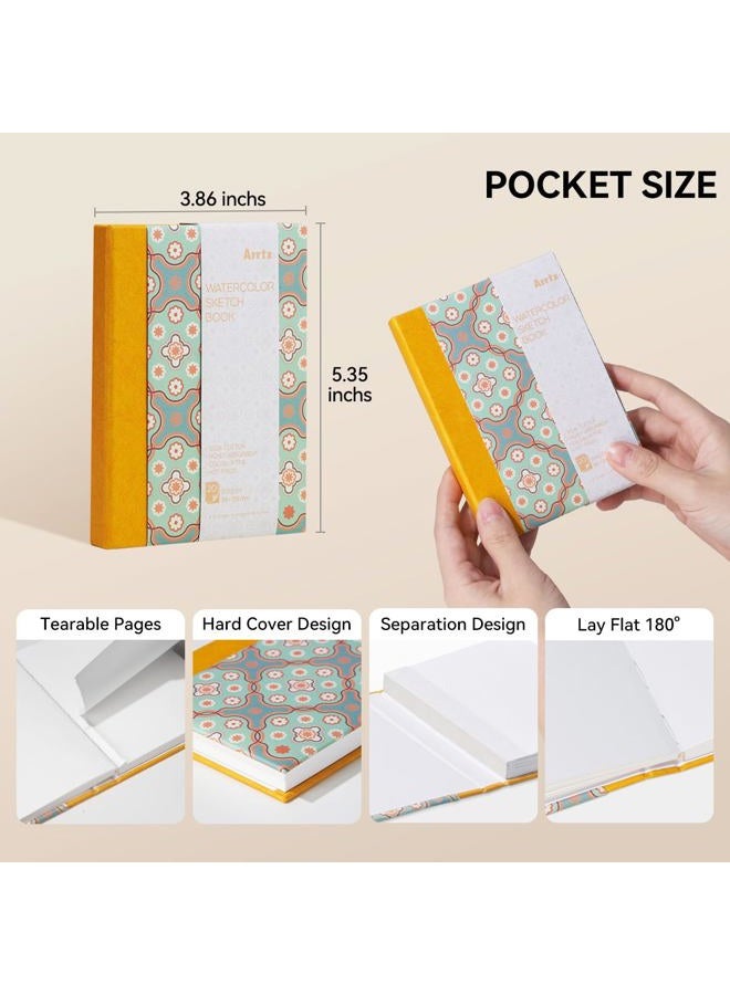 Arrtx Watercolor Sketchbook,100% Cotton Acid-Free 140lb/300gsm Hot Press Hardcover Watercolor Journal Notebook 2 Pack,40 Sheets 5.35 x 3.86 inches - Image 5