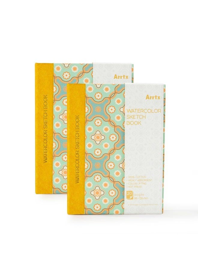 Arrtx Watercolor Sketchbook,100% Cotton Acid-Free 140lb/300gsm Hot Press Hardcover Watercolor Journal Notebook 2 Pack,40 Sheets 5.35 x 3.86 inches - Image 1
