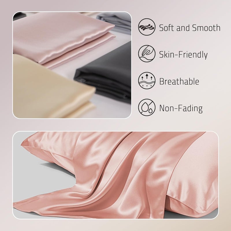 Gabire Mulberry Silk Pillowcases Set of 2, Both Sides Real Silk Pillow Covers for Hair and Skin Cool Pillowcase Organic Silk Pillowcase 2 Pack with Hidden Zipper, Coral Pink, King (20"×36") - Image 2