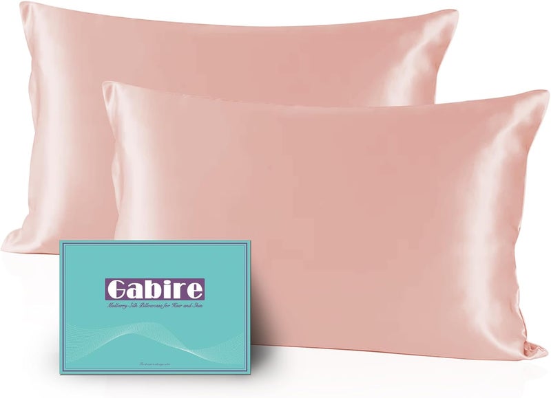 Gabire Mulberry Silk Pillowcases Set of 2, Both Sides Real Silk Pillow Covers for Hair and Skin Cool Pillowcase Organic Silk Pillowcase 2 Pack with Hidden Zipper, Coral Pink, King (20"×36") - Image 1