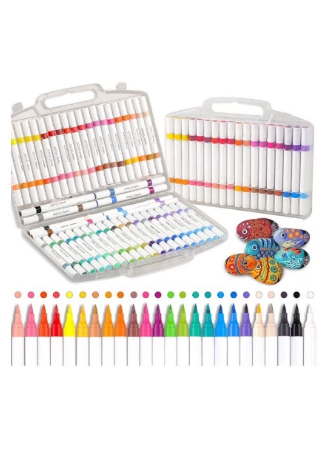 48 Colors Acrylic Paint Marker Set Double Ended Waterproof Art Pens for Canvas Wood Ceramic Rock Painting - Image 1