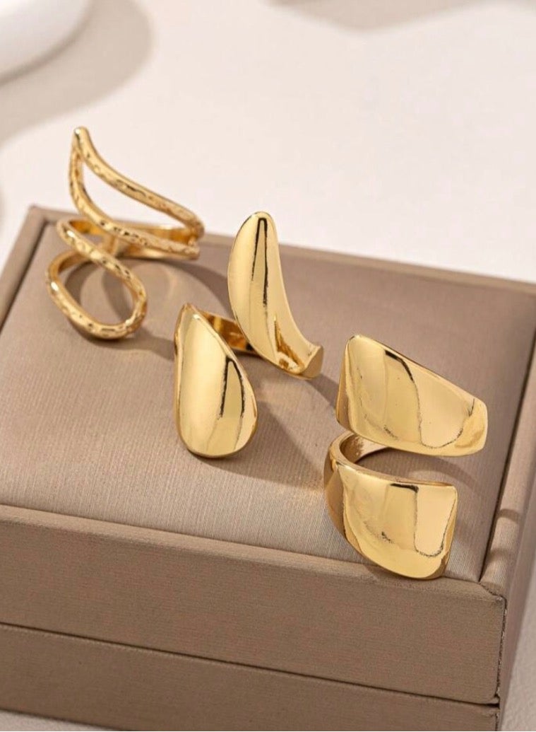 إيكوال مجموعة خواتم من 3 قطع نسائية أنيقة باللون الذهبي بمقاس موحد - Image 2