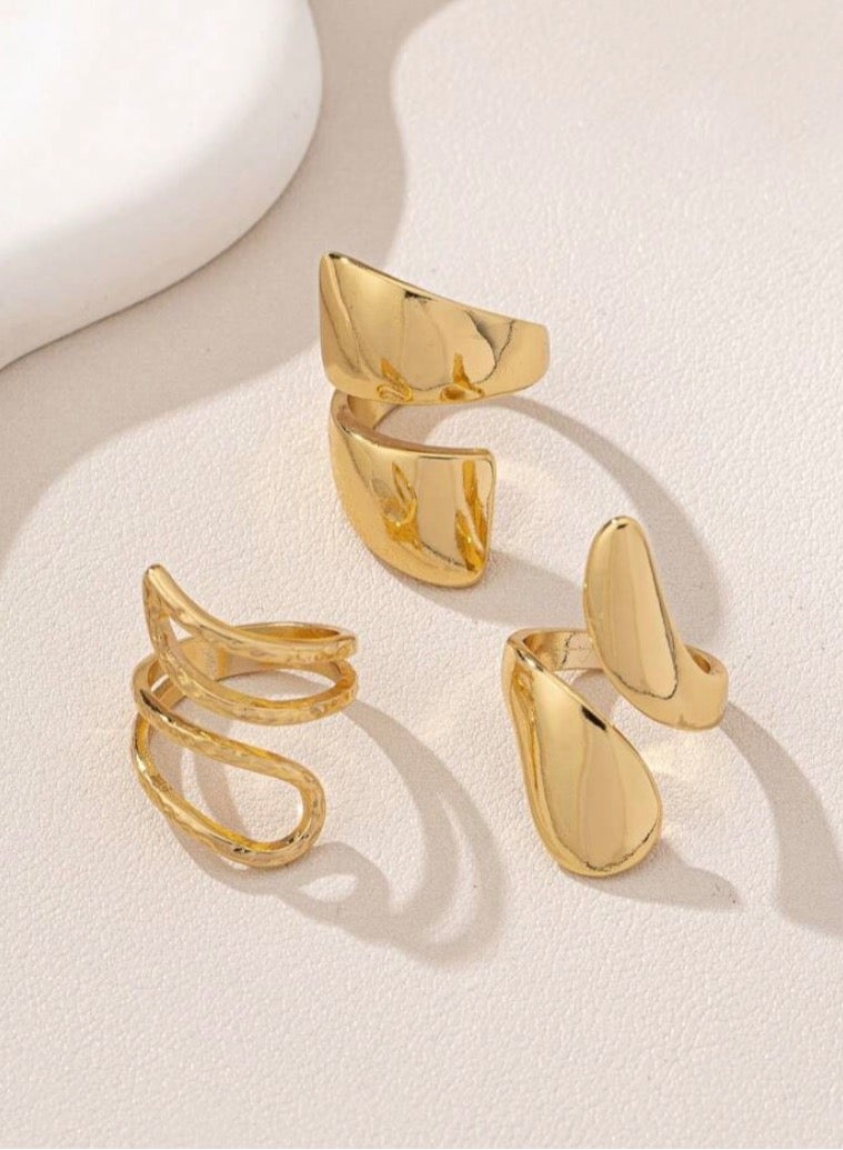 إيكوال مجموعة خواتم من 3 قطع نسائية أنيقة باللون الذهبي بمقاس موحد - Image 3