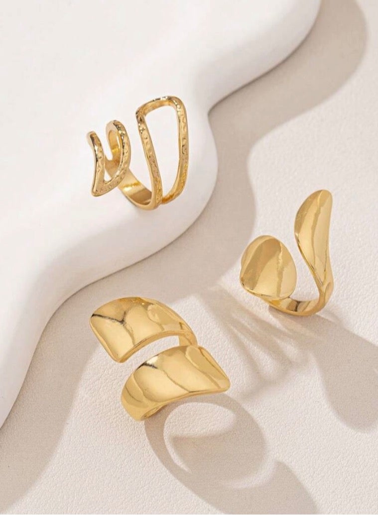 إيكوال مجموعة خواتم من 3 قطع نسائية أنيقة باللون الذهبي بمقاس موحد - Image 4