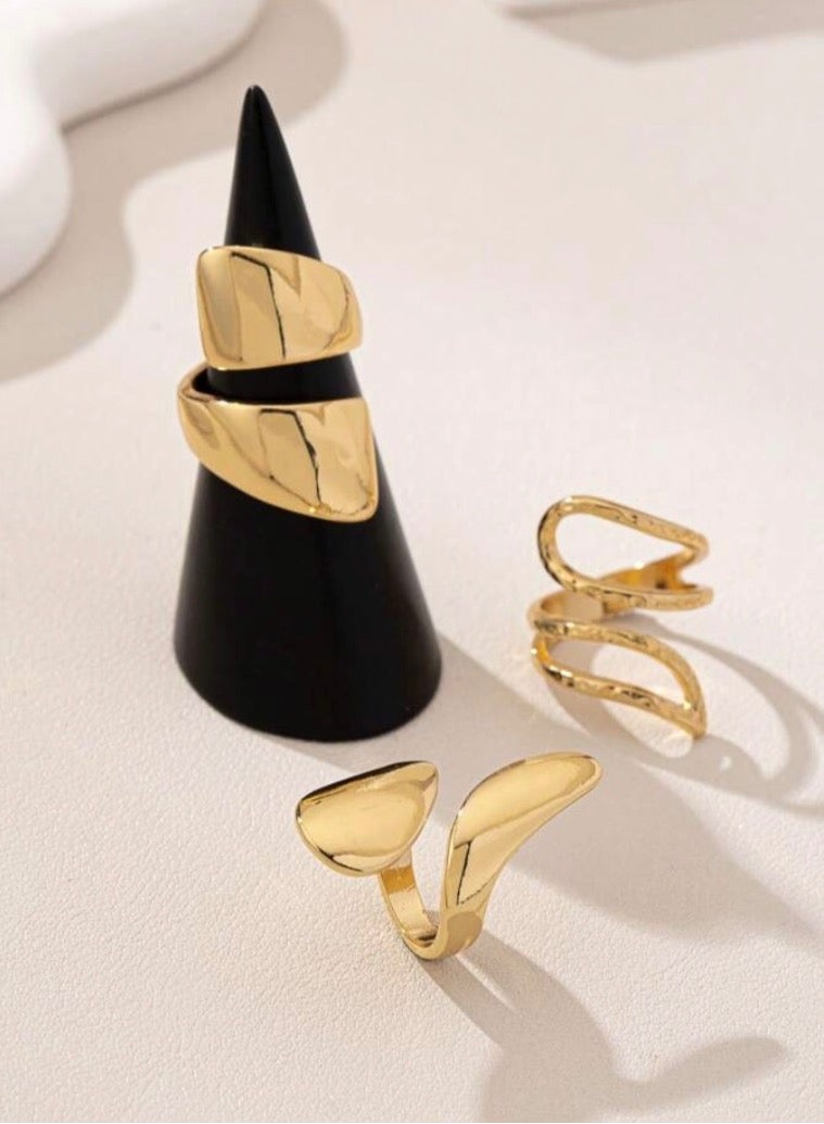 إيكوال مجموعة خواتم من 3 قطع نسائية أنيقة باللون الذهبي بمقاس موحد - Image 5