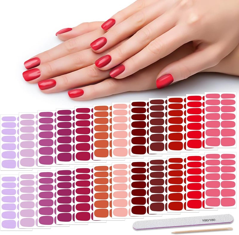 DANNEASY 24 Sheets Nail Polish Strips Full Nail Wraps Self Adhesive Red Pink Nail Strips Stick on Nail Polish Stickers for Women Nail Art Accessories with 1pc Nail File, Cuticle Stick