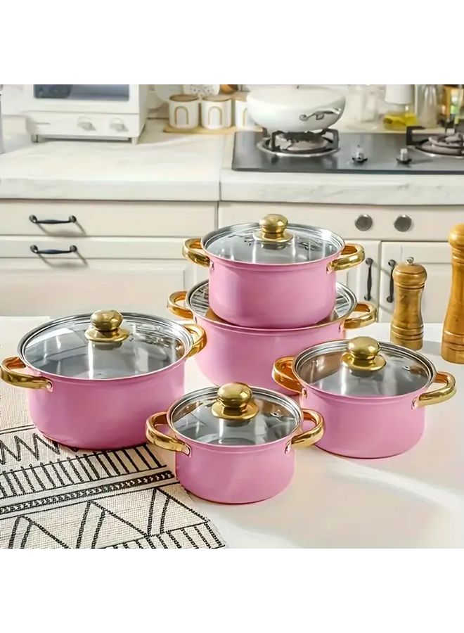 10 Piece Nonstick Stainless Steel Pot Set With Lids For Induction - Image 1