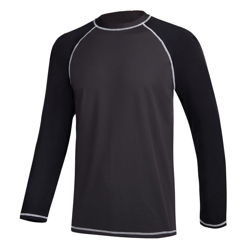 Satankud Men's Swim Shirts Rashguard Sun Shirt UPF 50+ UV Sun Protection Outdoor Long Sleeve T-Shirt Swimwear Charcoal Gray+Black S - Image 1