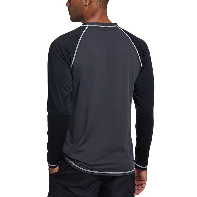 Satankud Men's Swim Shirts Rashguard Sun Shirt UPF 50+ UV Sun Protection Outdoor Long Sleeve T-Shirt Swimwear Charcoal Gray+Black S - Image 3