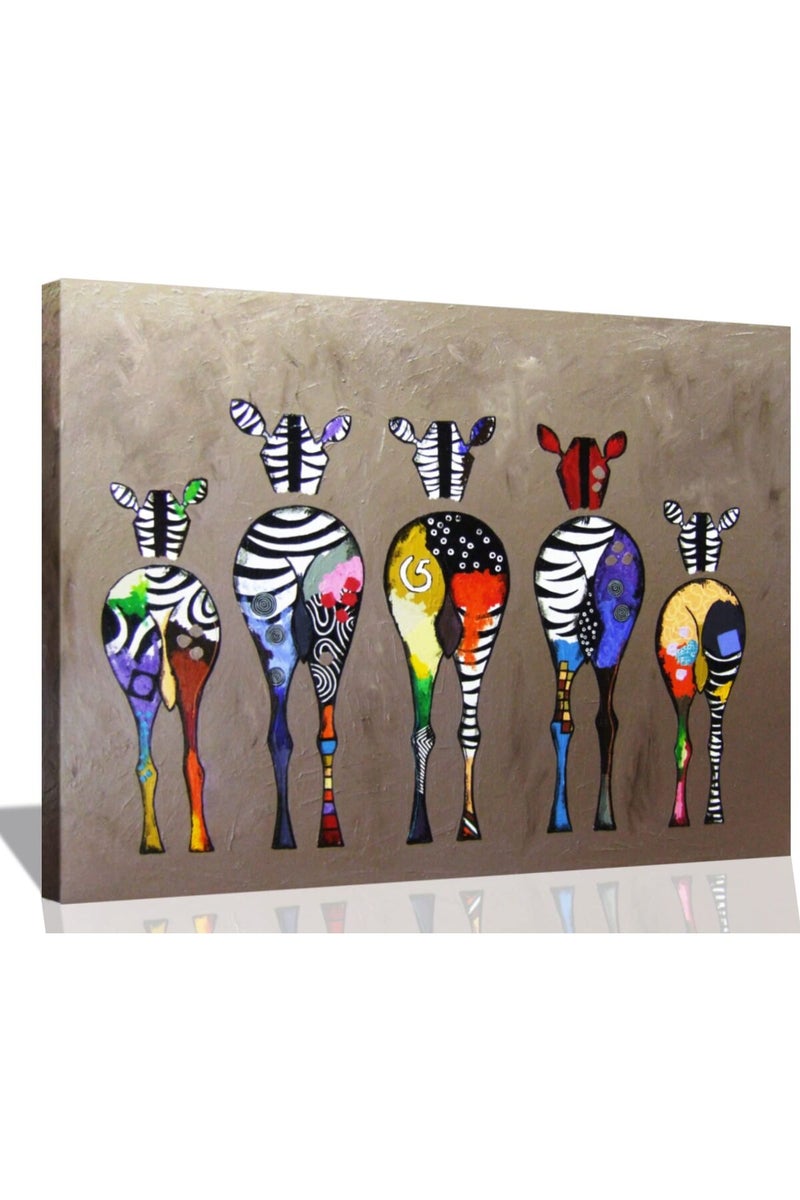 AKOTAC Funny Zebra Butt Bathroom Wall Art Colorful Cute Animals Bedroom Posters Canvas Painting Wall Decor Picture Prints Artwork for Kids Room Nursery Living Room Home Decoration Framed - Image 1