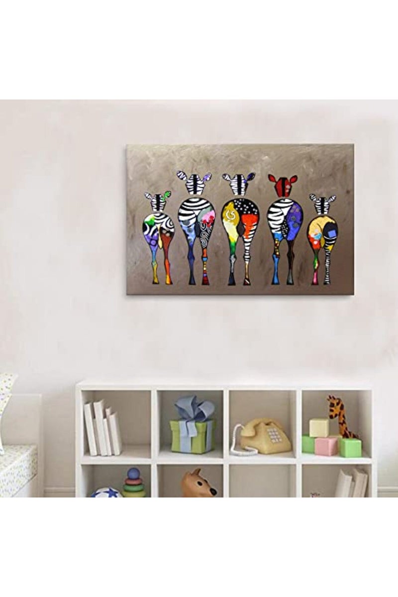 AKOTAC Funny Zebra Butt Bathroom Wall Art Colorful Cute Animals Bedroom Posters Canvas Painting Wall Decor Picture Prints Artwork for Kids Room Nursery Living Room Home Decoration Framed - Image 5