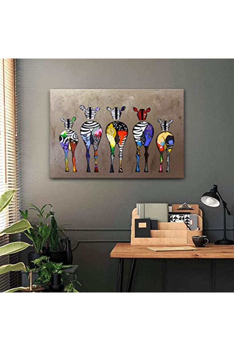 AKOTAC Funny Zebra Butt Bathroom Wall Art Colorful Cute Animals Bedroom Posters Canvas Painting Wall Decor Picture Prints Artwork for Kids Room Nursery Living Room Home Decoration Framed - Image 2