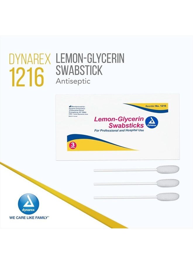 Dynarex - Lemon-Glycerin Swabsticks, Pleasant Tasting Cotton Swabs That Gently Soothes and Refreshes Dry Mouth, 3 Oral Swabsticks per Packet, 1 Box of 75 Lemon-Glycerin Swabsticks - Image 1