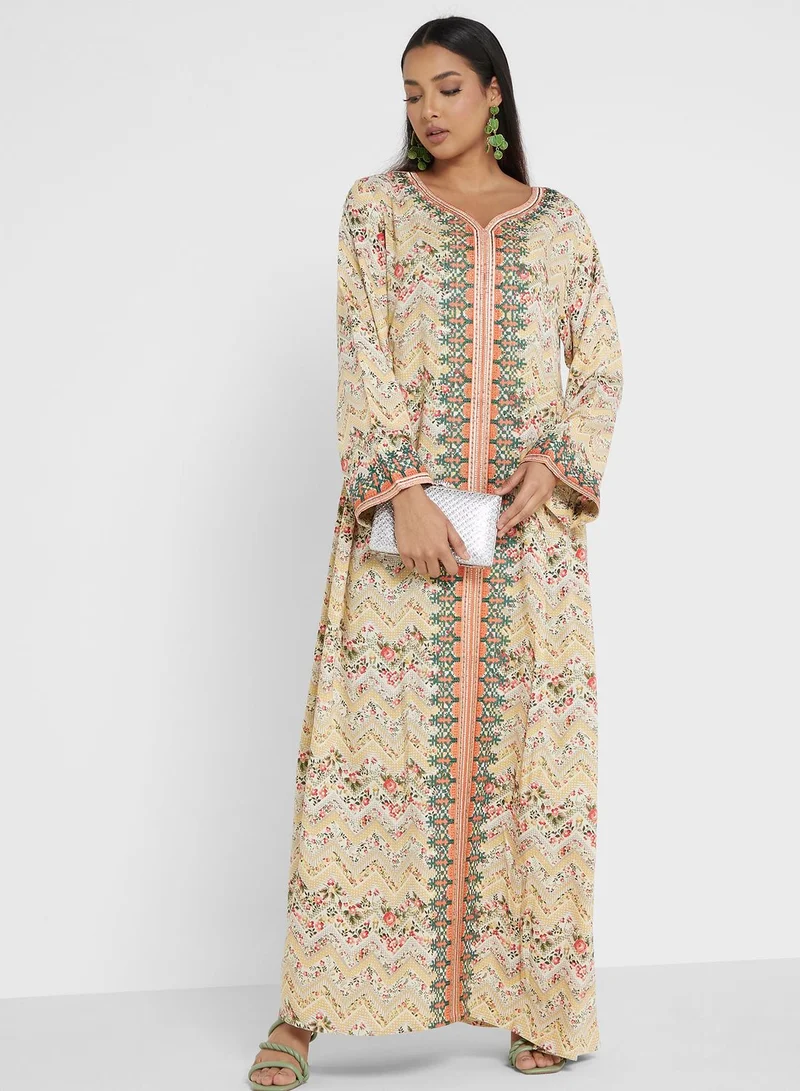 كشخة Geo Floral Printed Jalabiya