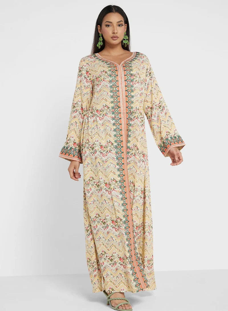 كشخة Geo Floral Printed Jalabiya
