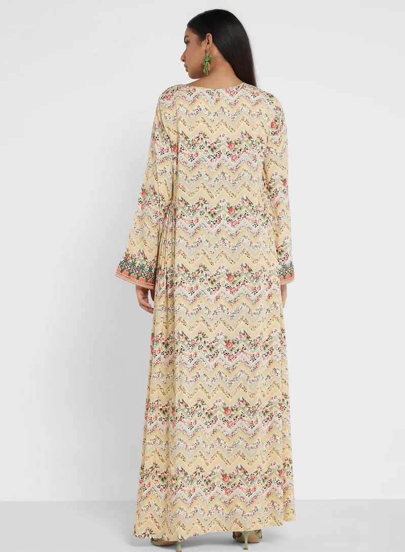 كشخة Geo Floral Printed Jalabiya