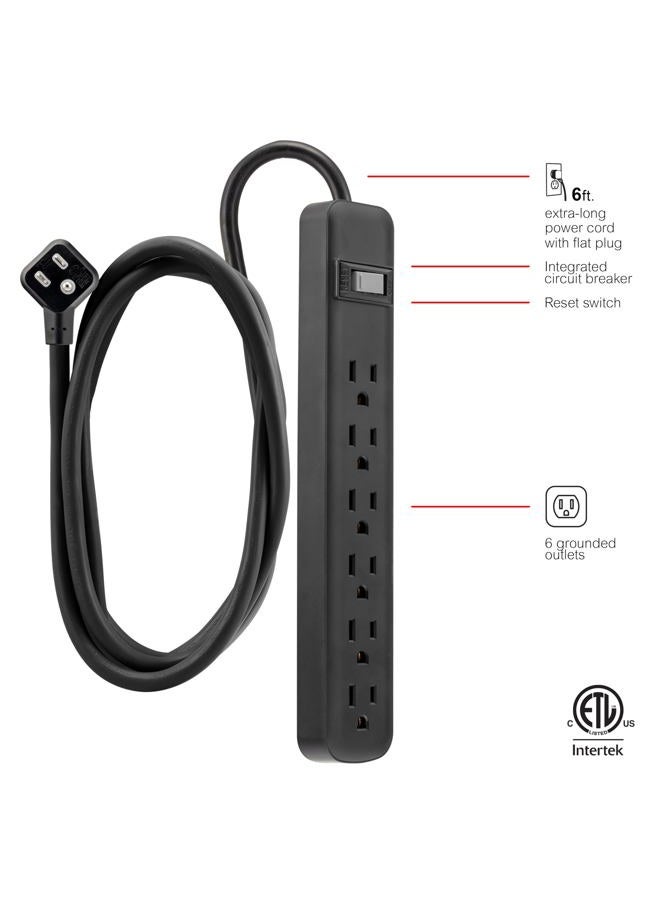 GE 6-Outlet General Purpose Power Strip, 6-Ft Cord, Black, 14088 - Image 2