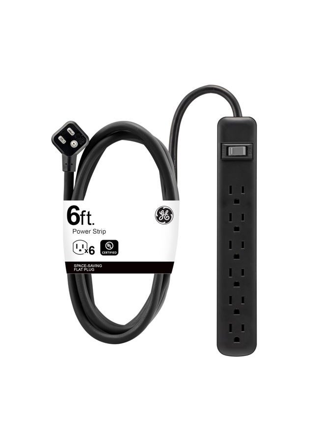 GE 6-Outlet General Purpose Power Strip, 6-Ft Cord, Black, 14088 - Image 1