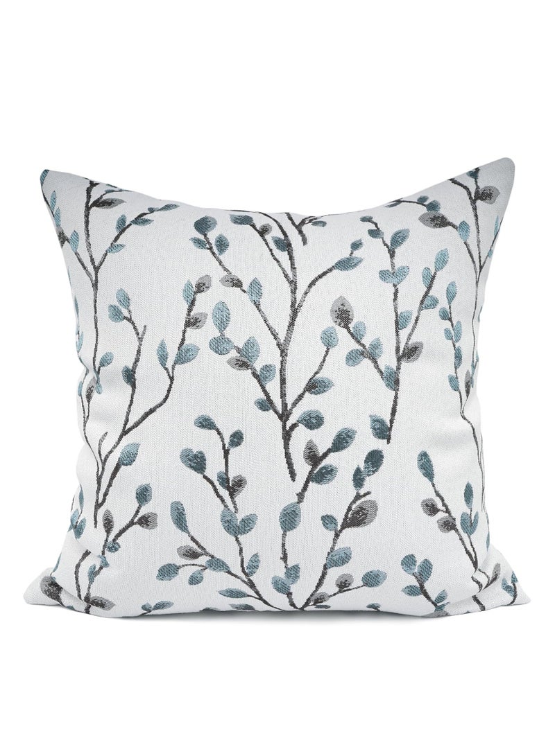YOUR SMILE Classical Embroidery Jacquard Teal Leaf Pattern Square Decorative Throw Pillow Case Cushion Cover 18x18 inch - Image 1