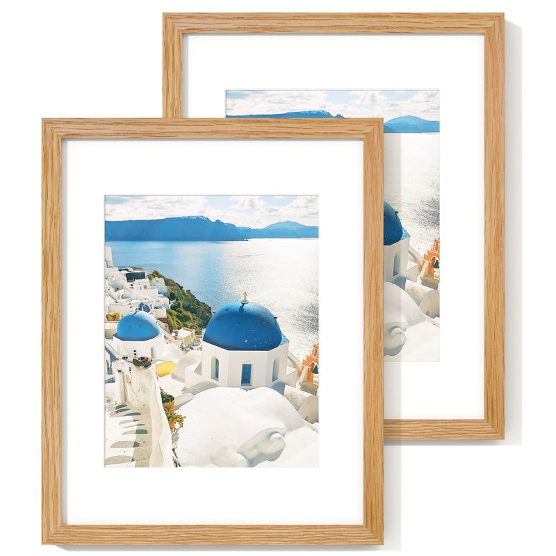 Axeman 11x14 Picture Frame with Mat for 8x10 Solid Oak Wood Picture Frames with Tempered Glass Natural Wooden 11x14 inch Photo Frame for Wall with Wall Hook Included Set of 2 Natural