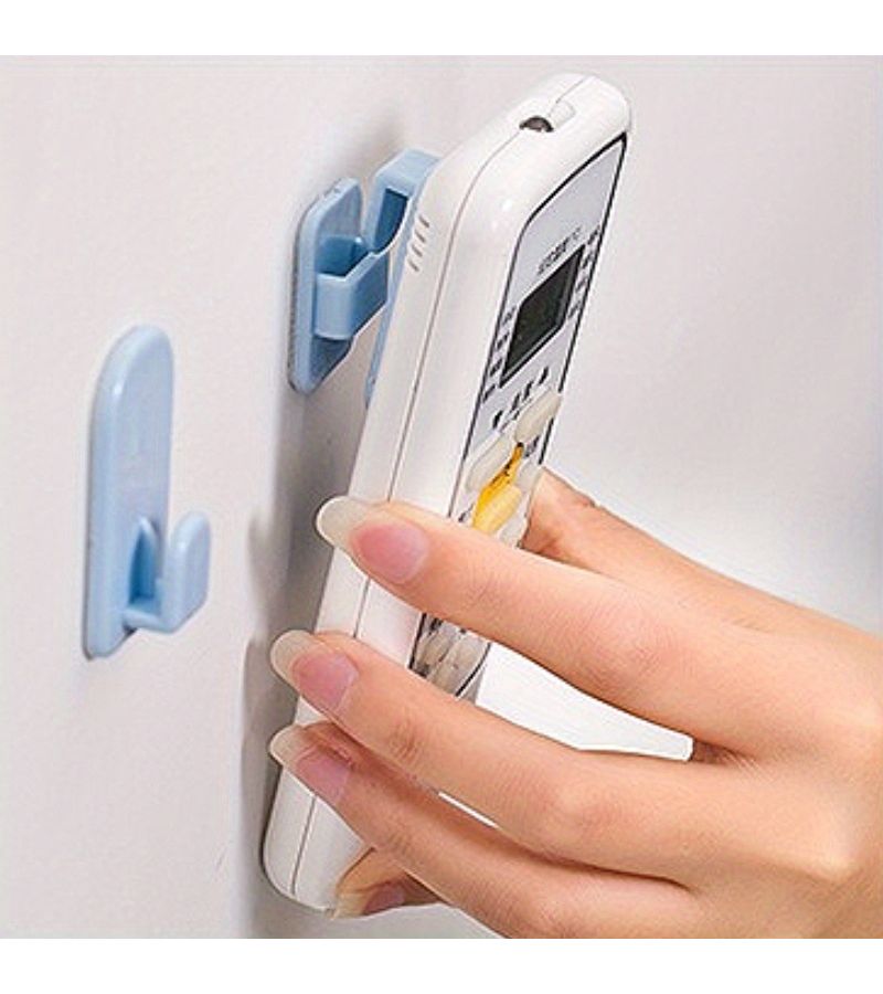 2 Pair Blue Plastic Sticky Hooks Set For Air Conditioner TV Remote Control Key Holder Strong Wall Storage Hanger - Image 1
