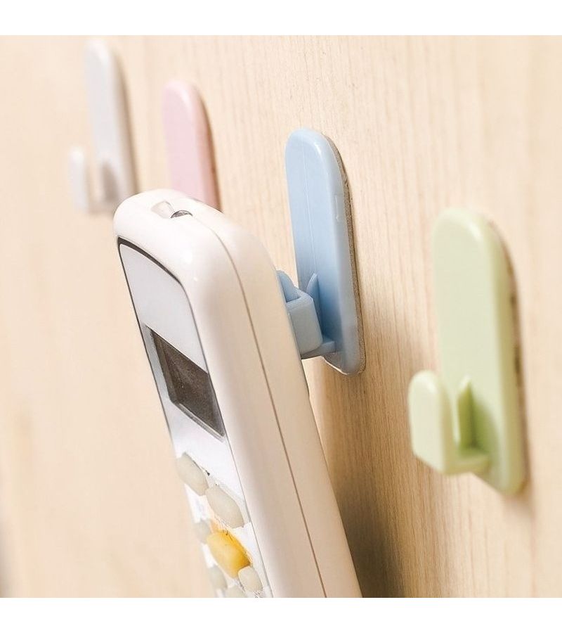 2 Pair Blue Plastic Sticky Hooks Set For Air Conditioner TV Remote Control Key Holder Strong Wall Storage Hanger - Image 3