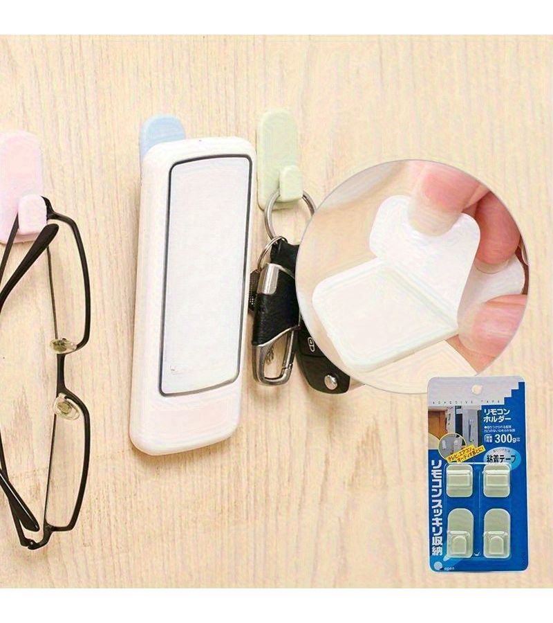 2 Pair Blue Plastic Sticky Hooks Set For Air Conditioner TV Remote Control Key Holder Strong Wall Storage Hanger - Image 2