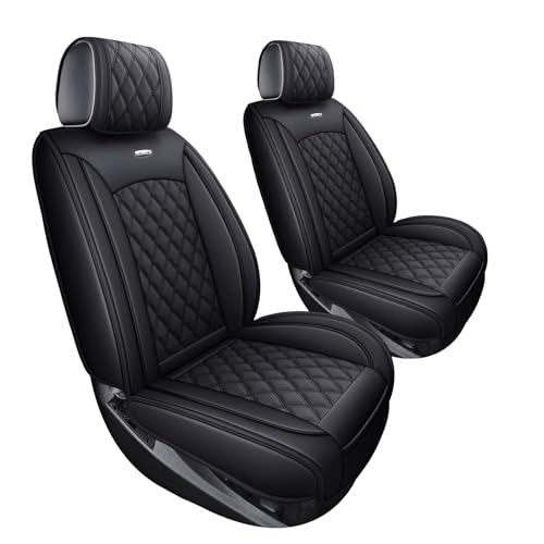Aierxuan Chevy Silverado GMC Sierra 2 Front Seat Covers Pickup Custom Fit 2007-2025 1500 2500HD 3500HD Crew Double Extended Cab Waterproof Leather Seat Protectors(2 PCS Front, Black) - Image 1