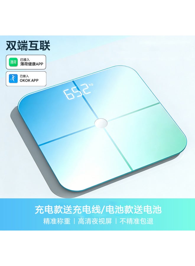 Tiansheng Rechargeable Smart Body Fat Scale with Gradient Blue LED, Mint Health App Connectivity, Accurate Weight and Body Fat Measurement - Image 1