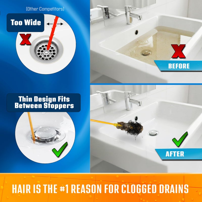 FlexiSnake Drain Weasel Sink Snake Hair Clog Remover Tool, Sink, Pipe, Bathroom, Bathtub Drain Cleaner, 18-inch Long, Flexible, Made in The USA, 10 Pack Wand Refills and Removable Handle - Image 4