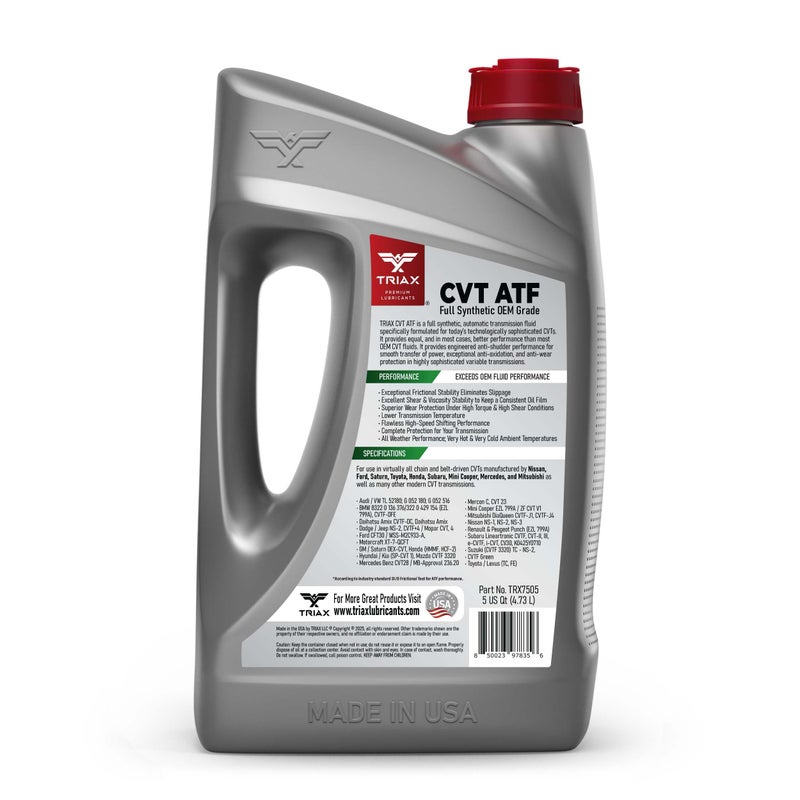 TRIAX CVT ATF OEM Grade Universal Non-Slip CVT Transmission Fluid; Surpasses All OEM Specs (5 Quart Jug) - Image 2
