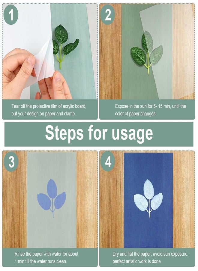 HASTHIP® 24 Sheets Sun Sensitive Watercolor Paper A5 Cyanotype Papers with Acrylic Panel, High Sensitive Sun Paper White Solar Activated Nature Sun Printing Paper for Kids Adults Crafts DIY Project - Image 3
