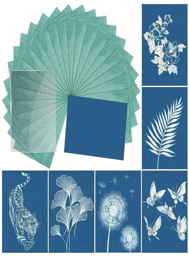 HASTHIP® 24 Sheets Sun Sensitive Watercolor Paper A5 Cyanotype Papers with Acrylic Panel, High Sensitive Sun Paper White Solar Activated Nature Sun Printing Paper for Kids Adults Crafts DIY Project - Image 1