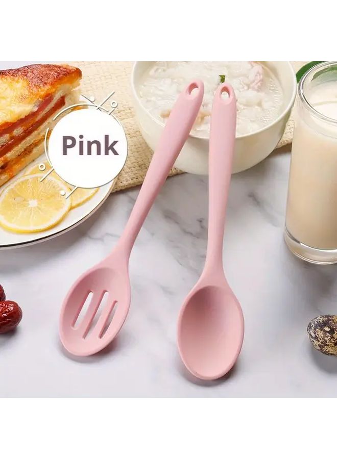 2 Pcs Silicone Kitchen Utensils Set Yellow Including Cheese Spoon Slotted Spoon Mixing Salad Spoon Small Spoon Dessert Spoon Soup Spoon Rice Spoon And Table Spoon - Image 1