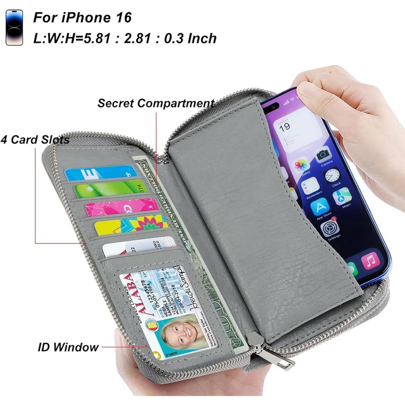 HAWEE Cellphone Wallet for Women Dual Zipper Long Purse with Removable Wristlet - Image 3