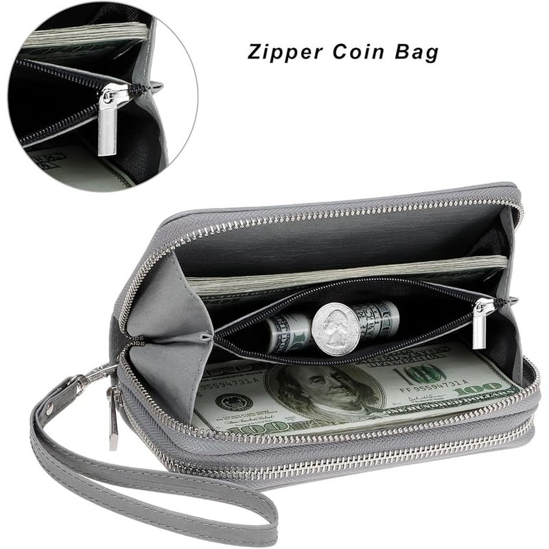 HAWEE Cellphone Wallet for Women Dual Zipper Long Purse with Removable Wristlet - Image 4
