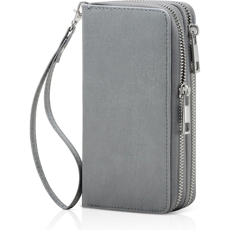 HAWEE Cellphone Wallet for Women Dual Zipper Long Purse with Removable Wristlet - Image 1