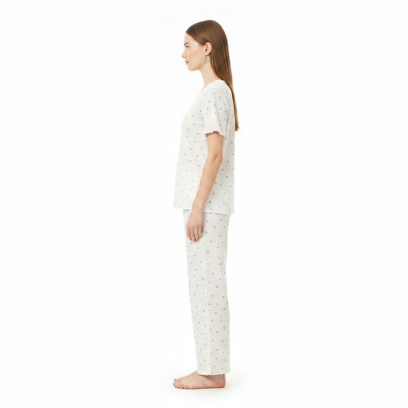 JOANNA 2-Piece Pajama Set Short Sleeve Button-Front Top and Pants Soft Printed Sleepwear for Women - Image 3