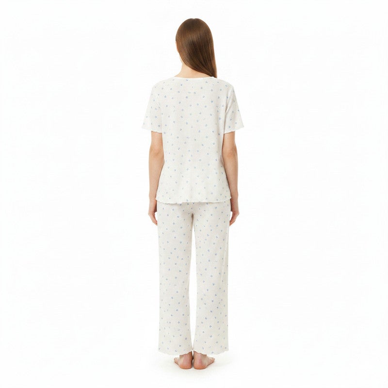 JOANNA 2-Piece Pajama Set Short Sleeve Button-Front Top and Pants Soft Printed Sleepwear for Women - Image 2