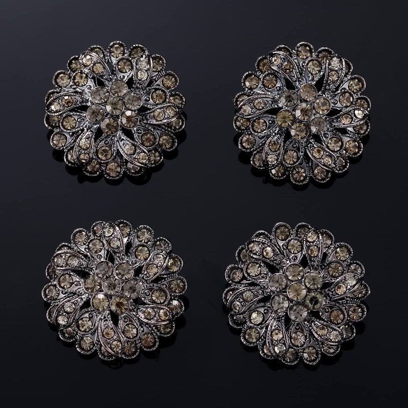 Rytenz 4 Pcs Sliver Rhinestone Buttons Crystal Embellishments for Clothing Jewelry Making DIY Decoration Bottons for Sewing Crafts Wedding Bridal (Button-2) - Image 1